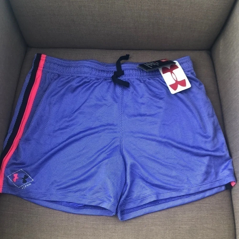 NWT Under Armour girls workout shorts hot pink black purple blue & white stripe